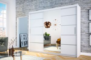 TERNI Schiebetürenschrank Kleiderschrank Spiegel Weiß/Weiß 250 cm