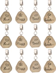 BigDean 12er Set Tischdeckenbeschwerer - Tischdecken Beschwerer für draußen - Love, Happy, Beach, Sunshine Aufdruck - Tischtuchbeschwerer Outdoor