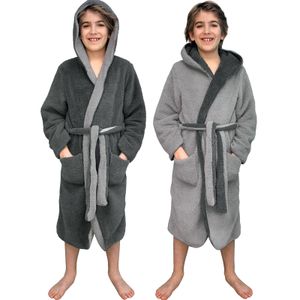 HOMELEVEL Kuschelfleece Bademantel für Kinder - Sherpa Morgenmantel mit Taschen Schalkragen Gürtel - Wende-Kinderbademantel für Jungen und Mädchen