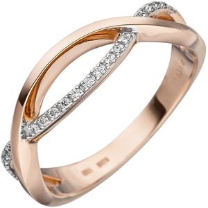 JOBO Damen Ring 58mm 585 Gold Rotgold bicolor 20 Diamanten Brillanten Diamantring