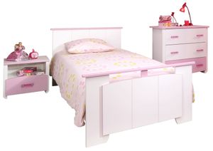 Kinderzimmer Biotiful 3-teilig weiß / rosa Bett Nachtkommode Schubladen-Kommode Kinder- und Jugendbett Nako Nachtschrank Kommode Mädchen Jugendzimmer