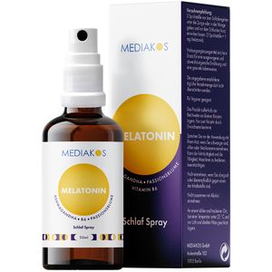 Melatonin | Ashwagandha | Passionsblume | Vitamin B6 | Mediakos® Schlaf Spray | schneller Einschlafen | besser Durchschlafen | Pfirsich Geschmack (50ml  350 Sprühstöße)