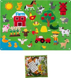 Interaktívna plstená rozprávková tabuľa 96,5 x 68,5 cm s 30 plstenými samolepkami, hračka na koordináciu rúk a očí "farma" + 26x ďalšie figúrky zvierat - TEACHZOOFARMZOO