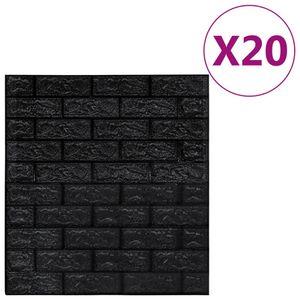 vidaXL 3D tapety Brick Samolepiace 20 ks Čierna