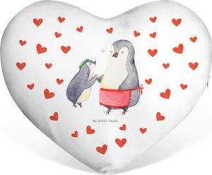 Mr. & Mrs. Panda Herzkissen Pinguin mit Kind - Weiß - Geschenk, Mami, Papa, Herzform, Schwester, Mutter, Muttertag, Mom, Familie, Dekokissen, Tochter, Mama, Lieblingsmama