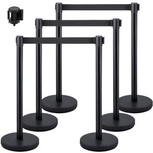 VEVOR stĺpiky bariér na kontrolu davu, 6-pack bariér na kontrolu davu s 3 6,5ft zaťahovacími popruhmi, stĺpiky bariér na kontrolu davu, jednoduchá montáž