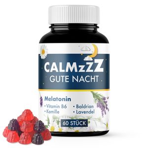 CALMZzz Gute Nacht - Melatonin Gummibärchen, 60 Stück | Fruchtgummis mit Melatonin hochdosiert | Melatonin Gummies 1x