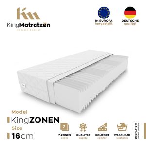 Matratze KingZonen 7 Zonen 140x200x16cm aus hochwertigem Kaltschaum | Rollmatratze mit waschbarem Bezug und Memory Marken