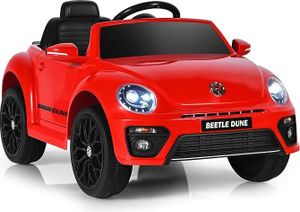 COSTWAY VW Beetle 12V elektrické autíčko pre deti, s diaľkovým ovládaním 2.4G, detské autíčko na batérie s Bluetooth, USB pripojením a 2 režimami osvetlenia, detské autíčko pre deti od 3 do 8 rokov, červené