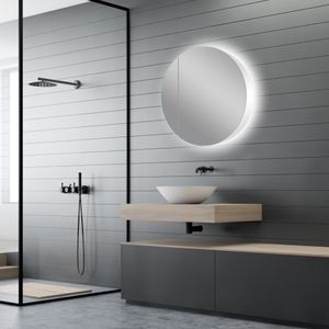 LED-Spiegelschrank Picasso Style weiß Ø 60cm - hochwertiger Spiegelschrank mit Kippschalter - Badezimmerspiegleschrank