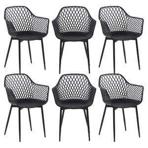 IPOTIUS 6er Set Gartenstuhl Esszimmerstühle, Outdoor Stuhl mit Armlehne, Armlehnensessel Loungesessel Lehnstühle, Gartenstühle 120 kg, Schwarz