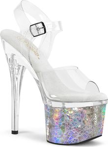 ESTEEM-708CK Pleaser High-Heels Plateausandaletten klar gebrochenem silber Holo