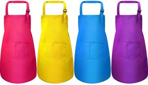4 Stücke Kinderschürze mit Tasche Kinder Verstellbare Kochschürze zum Kochen Backen Malerei (Rosenrot, Gelb, Blau, Lila S für 2-6 Jahre)