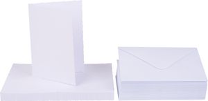 XXL Doppelkarten mit Umschlägen "Büttenrand", DIN A6, 50 Stück, Weiß