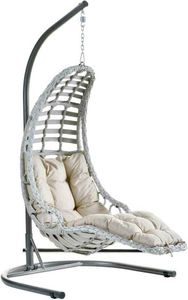 Capri Swing Poly-Rattan Hängesessel mit Gestell & Kissen, Gartenschaukel Bodrum (Weiß)