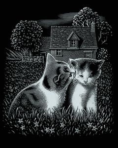 Kratzbild "Kätzchen", Silber, 20 x 25 cm