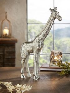 große Dekofigur "Giraffe" silber, 40 cm hoch, aus Aluminumguss mit Antik Finish, Tierfigur