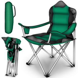 TRESKO Kempingová stolička zelená skladacia do 150 kg | Rybárske kreslo Skladacia stolička s podrúčkami a držiakom na nápoje