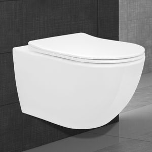 ECD Germany závesné WC bez ráfika s antibakteriálnym povrchom, 36x39x49,5 cm, biela farba, keramika, WC s mäkkým zatváraním, odnímateľné, závesné umývacie WC