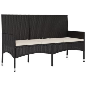 vidaXL Záhradná lavica 3-sed s vankúšom Black Poly Rattan