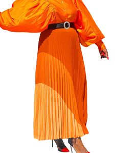 Damen Faltenröcke Hohe Taillenröcke mit Gürtelschwinge Röcken Rüschen A-Line Röcke Farbe:Orange+Gürtel,Größe 3XL