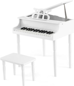 GOPLUS 30 Tasten Kinder Keyboard mit Hocker, Kinderklavier mit Notenständer & massiven Birkenholzbeinen, Musikalisches Klavierspielzeug für Kinder von 3-8 Jahren (Weiß)