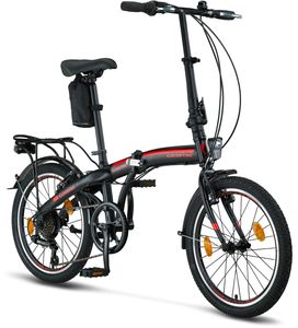 Licorne Bike Conseres Premium Falt Bike in 20 Zoll - Fahrrad für Herren, Jungen, Mädchen und Damen - Shimano 6 Gang-Schaltung - Hollandfahrrad , Farbe:Schwarz/Rot, Zoll:20