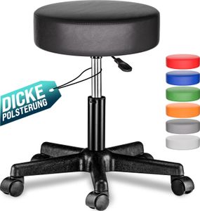 Taboret obrotowy CASARIA® Regulowana wysokość Czarny 10cm Tapicerka 46-60cm Wysokość siedziska 360° Obrotowy Ø35cm Okrągłe kółka Taboret biurowy Taboret obrotowy Taboret roboczy Taboret