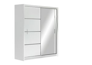 Kleiderschrank VISTA 150 Schrank mit Spiegel Schwebetürenschrank (WEISS)