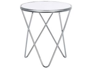 BELIANI Beistelltisch Weiß Silber Sicherheitsglas Metall 50 x 55 cm V förmigen Füße Couchtisch Glänzend Rund Modern