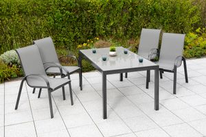 Merxx Gartenmöbelset "Amalfi" 5tlg. mit Tisch 150 x 90 cm - Aluminiumgestell Graphit mit Textilbespannung Grau