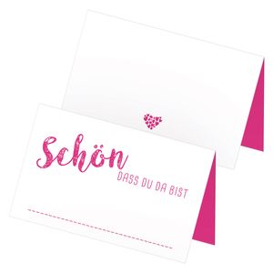 itenga 48x Tischkarten "Schön dass du da bist" pink / fuchsia