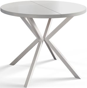 Runder Esszimmertisch LOFT LITE, ausziehbarer Tisch Durchmesser: 100 cm/180 cm, Wohnzimmertisch Farbe: Weiß, mit Metallbeinen in Farbe Weiß