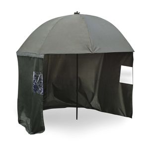 Wiltec Angelschirm 250cm mit Seitenwand und zwei Sichtfenstern Schirmzelt als Windschutz beim Angeln Regenschirm Angel Schirm Zelt Sonnenschirm