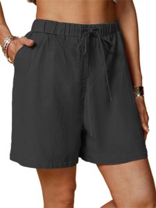 Damenmode Hohe Taille Hotpants Arbeit Lose Taschen Minihose Hawaiian,Farbe: Schwarz,Größe:2XL