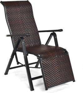 COSTWAY Sonnenliege Rattan klappbar, Liegestuhl mit verstellbarer Rückenlehne, Armlehne, Gartenliege