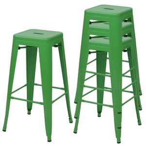 4x Barová stolička HWC-A73, barová stolička, kovový průmyslový design, stohovatelná  zelená