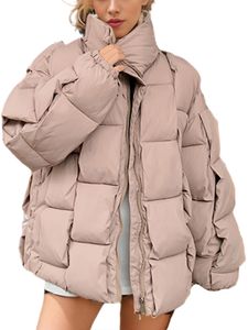 Damen Daunenmäntel Zip Up Mantel Solide Jacke Baggy Stehkragen Winter Warm Outwear Khaki,Größe XL
