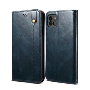 Galaxy A22 5G Hülle, LaimTop Leder Flip Brieftasche Schutzhülle für Samsung Galaxy A22 5G Blau