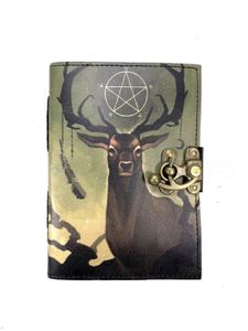 Hirsch Wald [M] Leder Tagebuch Skizzenbuch Notizbuch Vintage Indien UV Druck Handmade