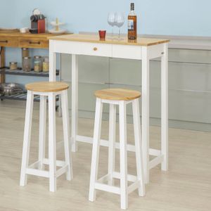SoBuy Kuchyňský stůl Barový stůl s barovou stoličkou, se 2 stoličkami, gumové dřevo FWT50-WN
