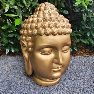 Gartenfigur Buddha Kopf Figur in Gold 53 cm