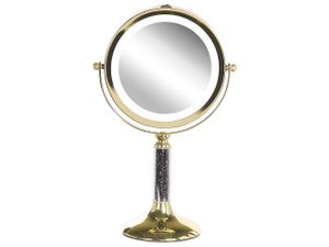 BELIANI Schminkspiegel Gold Eisen rund doppelseitig drehbar mit LED Licht Ständer 5-fach Vergrößerung Klassisch Kosmetikspiegel Tischspiegel