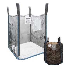 AREBOS Premium Holzsack 5er Pack Big Bag 100x100x120 cm mit 4 Schlaufen und Einfüllschürze Tragfähigkeit 1000 kg, SF 5:1, EN ISO 21898