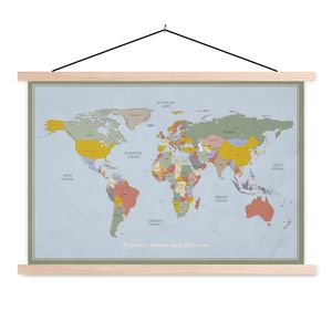MuchoWow® Textilposter Weltkarte - Farben - Zitat - Kinder - Jungen - Mädchen 60x40 cm mit holzfarbenen Rahmen - Bilder