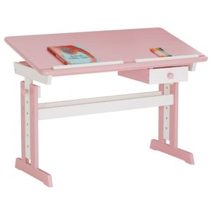 Kinderschreibtisch FLEXI mit Kippfunktion und Höhenverstellung, praktischer Schreibtisch aus massiver Kiefer in weiß/rosa