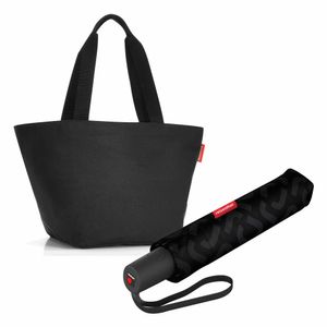 reisenthel shopper M mit umbrella pocket duomatic Set, Einkaufstasche, Regenschirm, Black, 15 L, 2-tlg.