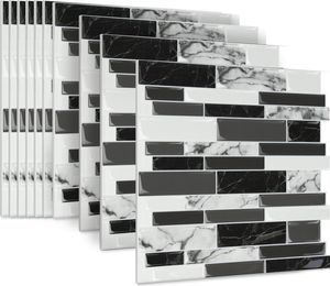 LARS360 10er Wandaufkleber Mosaik Küche Fliesenfolie 3D Fliesenaufkleber PVC Klebefolie[Marmor-Design-Schwarz]