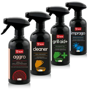 BBQ-Toro 4-teiliges Allrounder Pflege Set | Grill Reinigungsset und Pflege, Zubehör, Grill-Spray