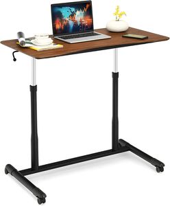 GOPLUS Höhenverstellbar Computertisch mit Handkurbel, Laptoptisch mit 4 Rädern, Ergonomischer Schreibtisch, für Zuhause Büro vorm Laufband  (Braun)